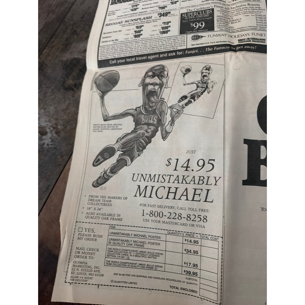 1991 Chicago Tribune Champions Newspaper Chicago Bulls Michael Jordan NBA Finals - Picture 8 of 9